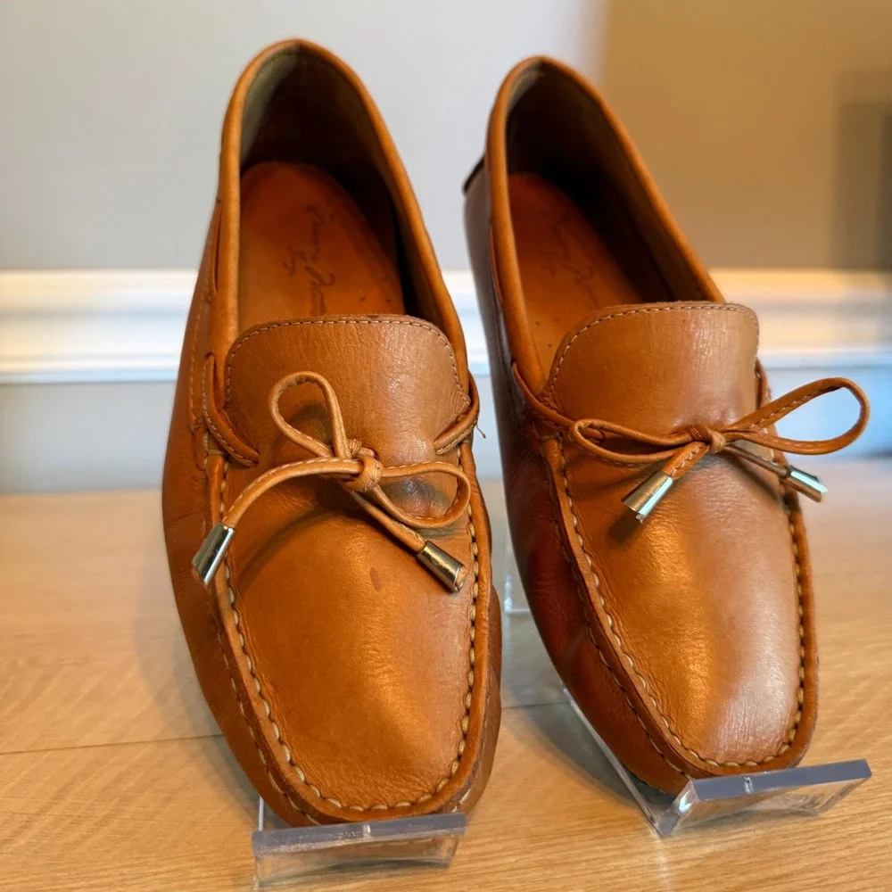 Massimo Matteo‎ Womens Tan Leather Driving Loafers Bow Moccasin MM-306 Size 7 B